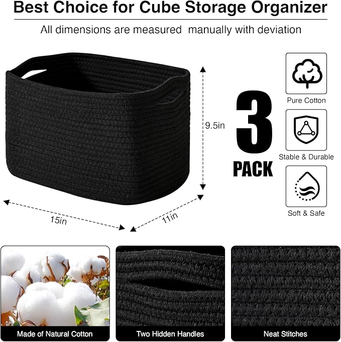 ICERZCZ Black Storage Baskets for Organizing Shelves, Toy Basket for Nursery - Image 3