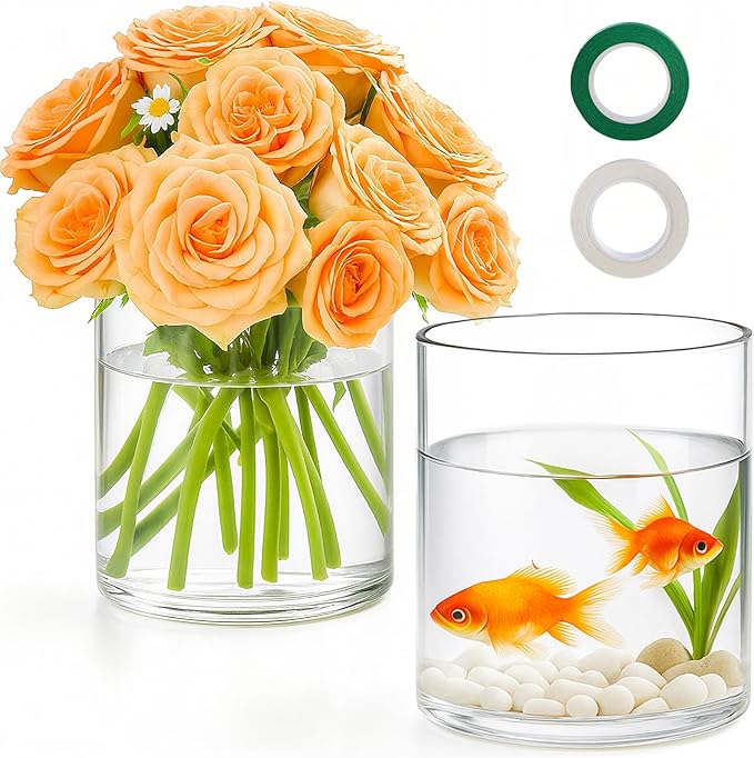 2pcs 6" x 4.7" Clear Glass Cylinder Vases by TBWIND