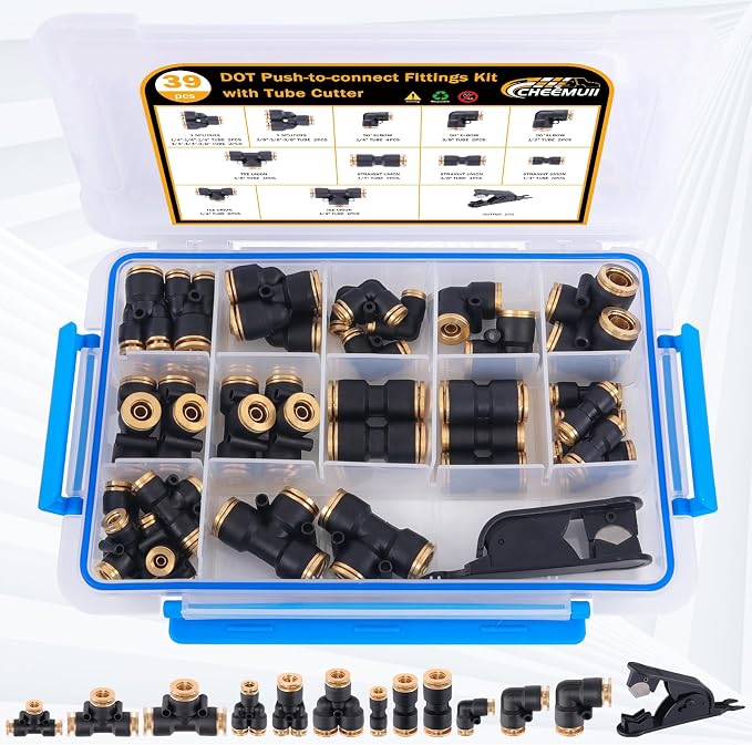 CheeMuii 39 PCS DOT Air Line Fittings Kit 1/4 3/8 1/2 Quick Connect Fitting | - Image 2