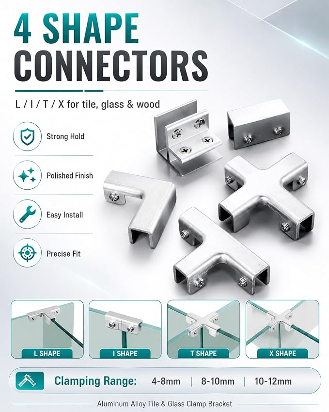 Aluminum Alloy Tile and Glass Clamp Bracket Fixed Corner Clip Positioning | L I - Image 2