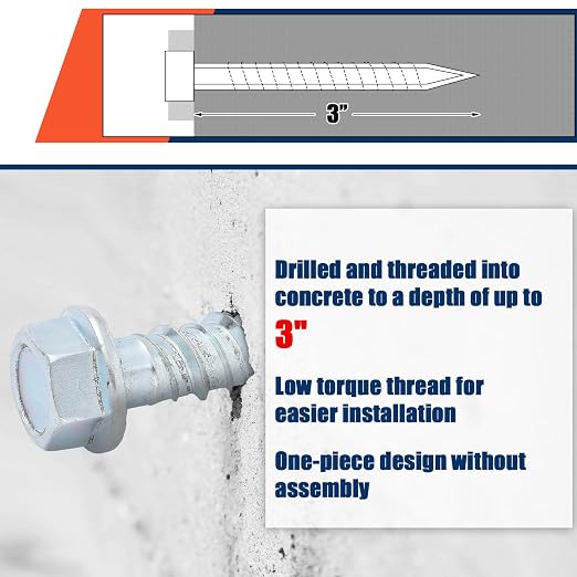 Tandefio 40 Pack 1/2 x 3 Concrete Anchors and Screw Kits Galvanized | Large - Image 5