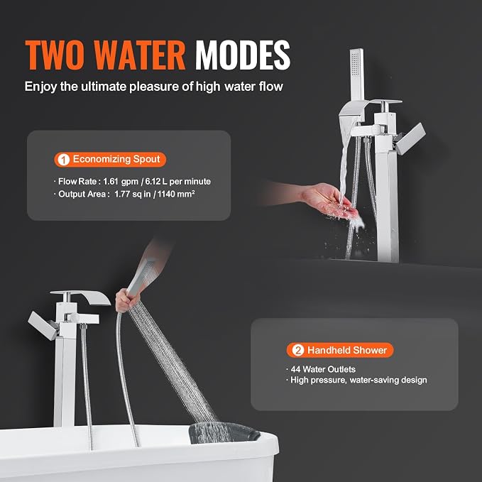 VEVOR Freestanding Bathtub Faucet, Floor Mount, Freestanding Tub Filler - Image 4