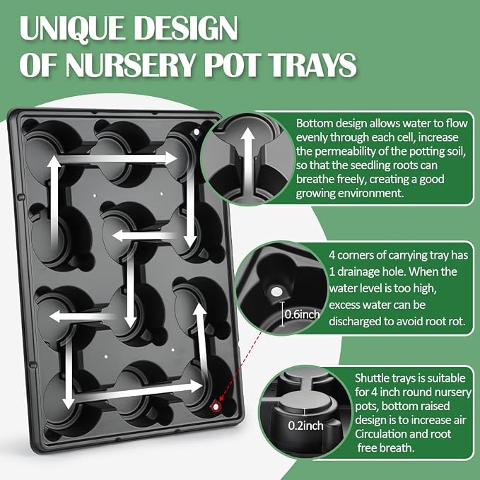 RooTrimmer 4 inch Round Nursery Pots 60pcs, 12 Cell Nursery Pots Trays 5 Pcs - Image 3