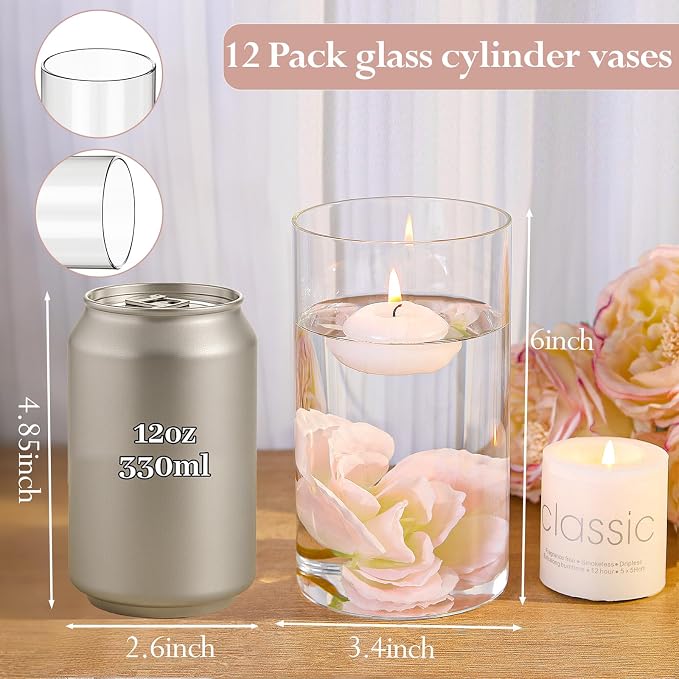12pcs 6 Inch Clear Glass Cylinder Vases - Image 2