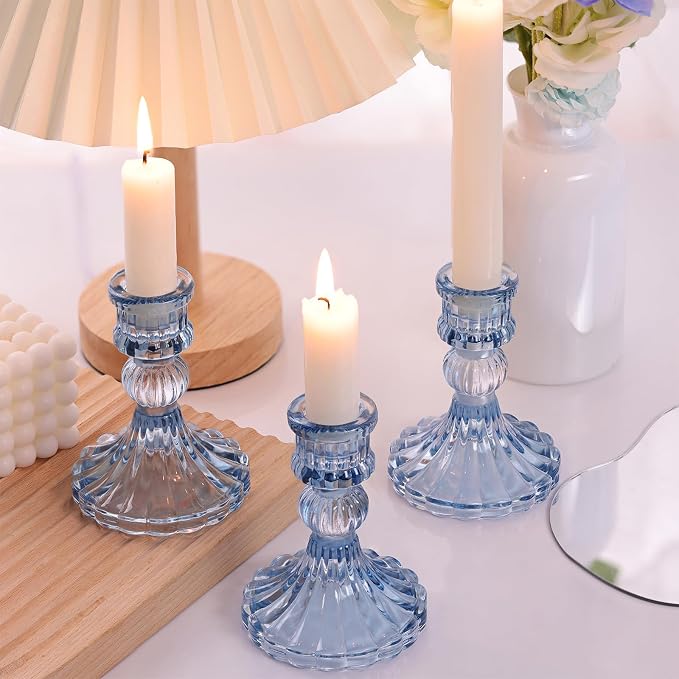 12PCS Blue Candlestick Holders Set- 4" H Taper Candle Holders, Glass Candle - Image 4