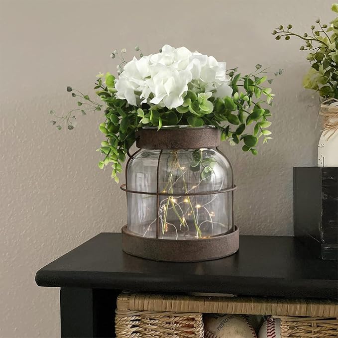 Farmhouse Glass Lantern Vase Vintage Flower Vases & Plants Hydrangea Lights | - Image 6