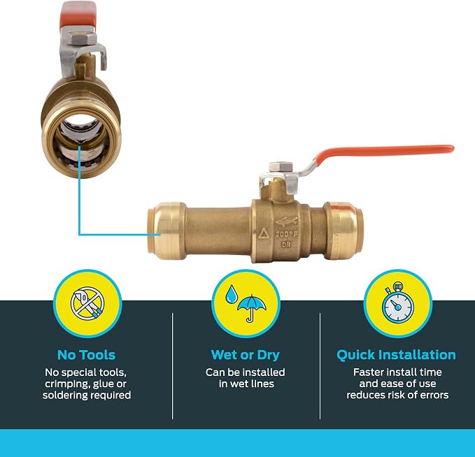 SharkBite 3/4 Inch Slip Ball Valve, Push to Connect Brass Plumbing Fitting - Image 3
