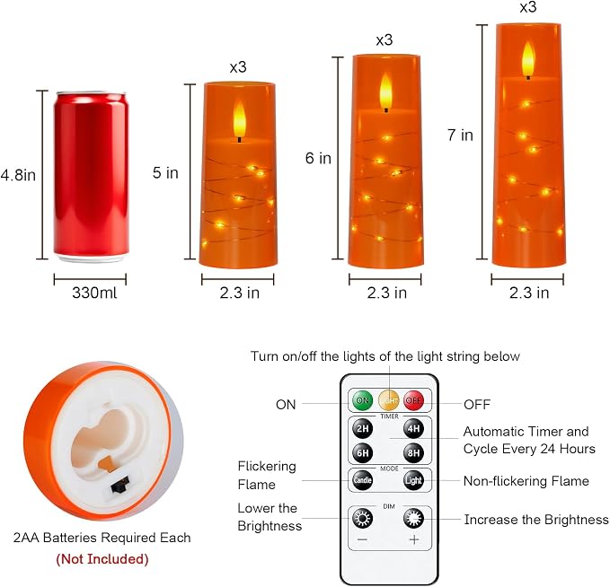 Raycare 9 Pcs Orange Halloween Flameless Pillar Candles - Image 7