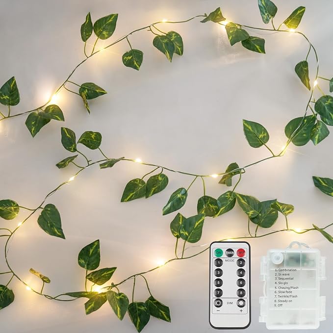 13.1FT 40LED Pothos Vine with Lights Battery Operated Copper Wire | String by SUDDUS