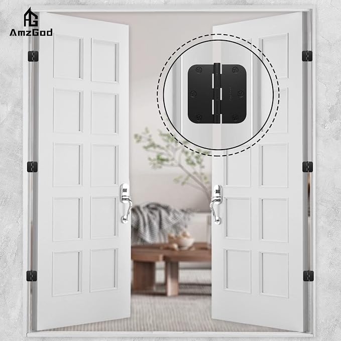 18 Pack Matte Black Door Hinges 3.5 Inch 5/8" Radius Interior | 3-1/2" Rounded - Image 7