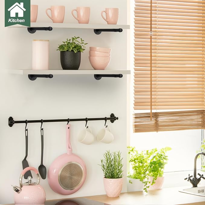 12 Pack Pipe Shelf Brackets Black 12 Inch Floating Shelving Bracket | Industrial - Image 5