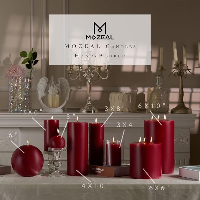 MOZEAL 3" x 8" Hand-Poured Unscented Large Candle, Smokeless Rustic Pillar - Image 3