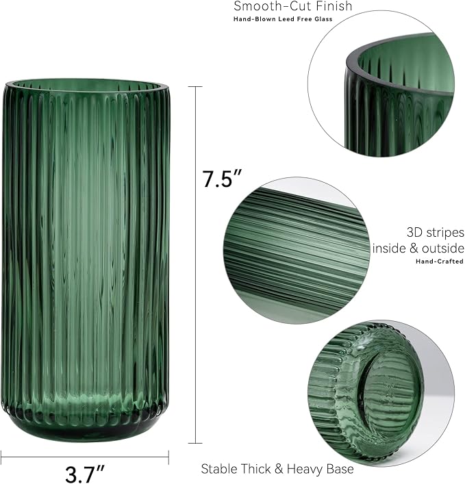 Flower Vase 7.5 inch Green Thickened Glass Vase - Image 2
