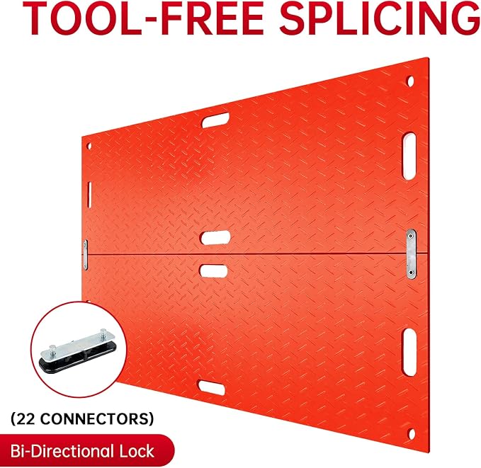 12Pcs 3'x8' Ground Protection Mats w/22 Connectors, Double Sided Diamond Tread - Image 3