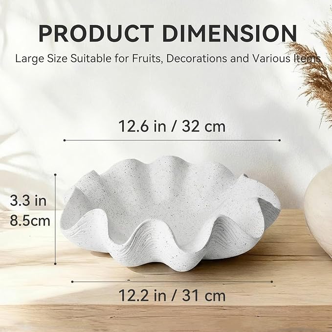 Scalloped Decorative Bowl Home Decor, 12.6" Shell Ruffle Fruit Bowl | Modern - Image 3
