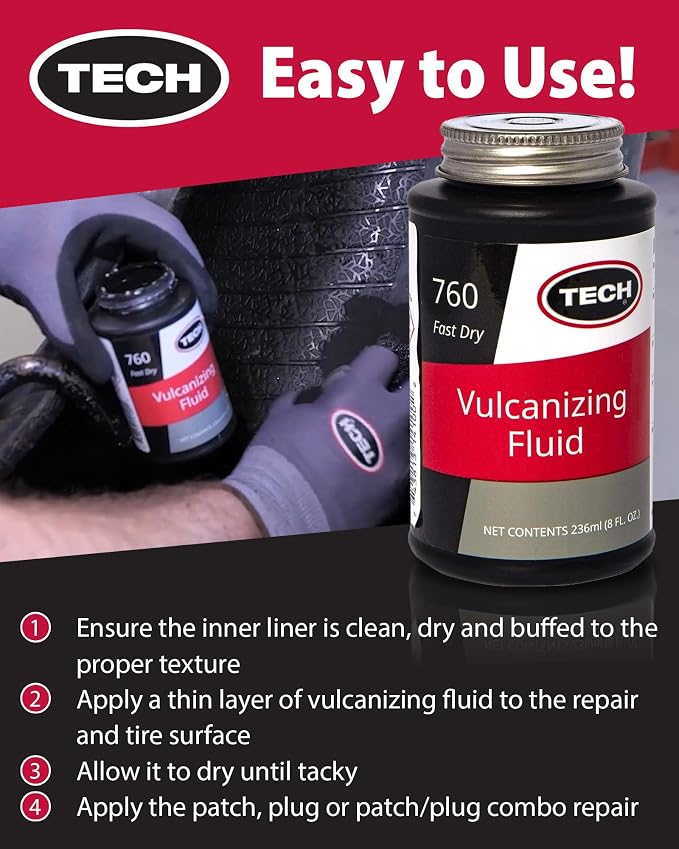 TECH Chemical Vulcanizing Fluid 8 oz Tire Rubber Cement - Image 4