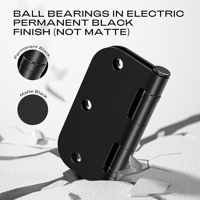 Rounded 24 Pack Black Door Hinges 3.5 Inch 5/8" Radius Ball Bearing | No-Squeak - Image 5