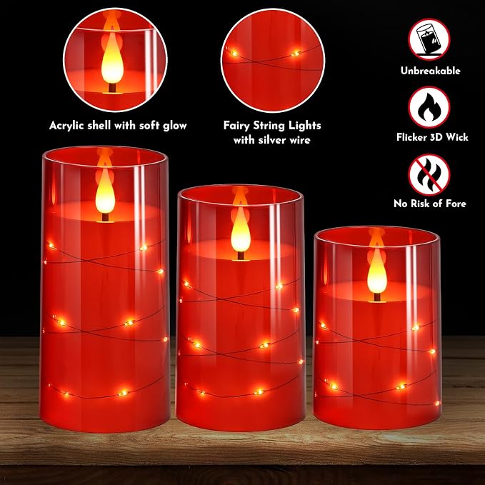 NURADA Flickering Flameless Candles: Built-in Star String Lights Battery - Image 2