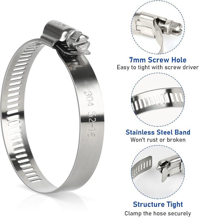 Hose Clamp 3 Inch, 10 Pack Stainless Steel Hose Clamps - Image 3