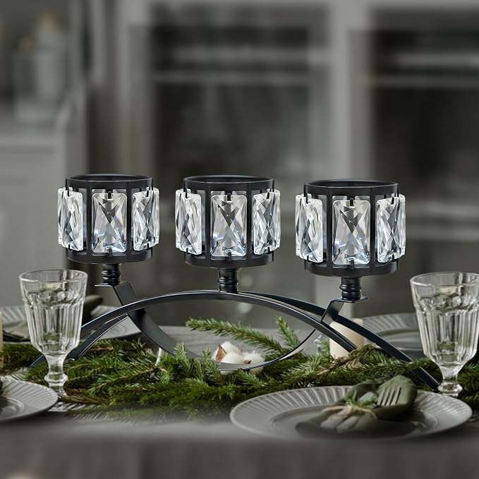 3 Arms Crystal Bowl Tealight Candelabra Votive Candle Stand, Wedding - Image 4