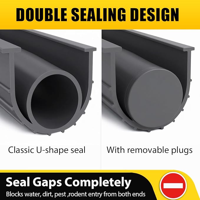 Jin&Bao Garage Door Bottom Rubber Seal 5/16" T-End 10FT & 2 End Plugs Gray | - Image 3