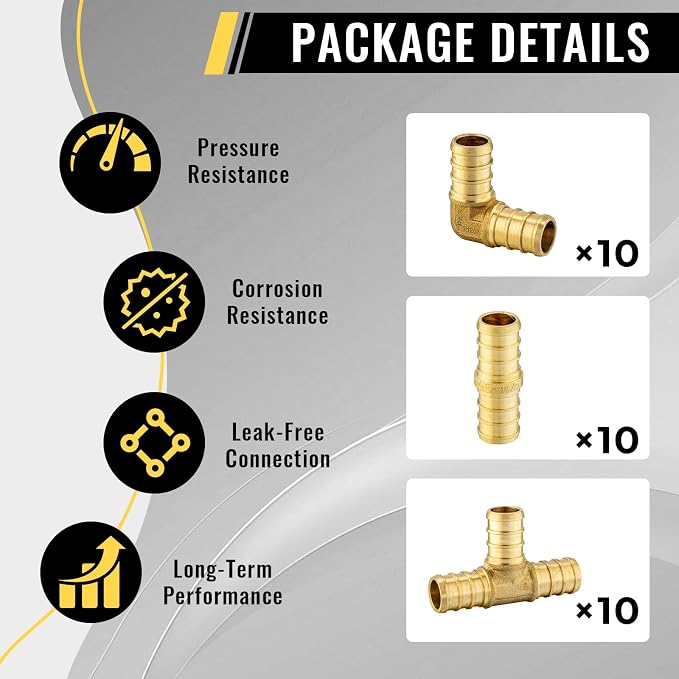 30 Pack Foskan 3/4 Inch PEX Barb Crimp Fittings Set | 10 Pieces Each:Elbow - Image 3