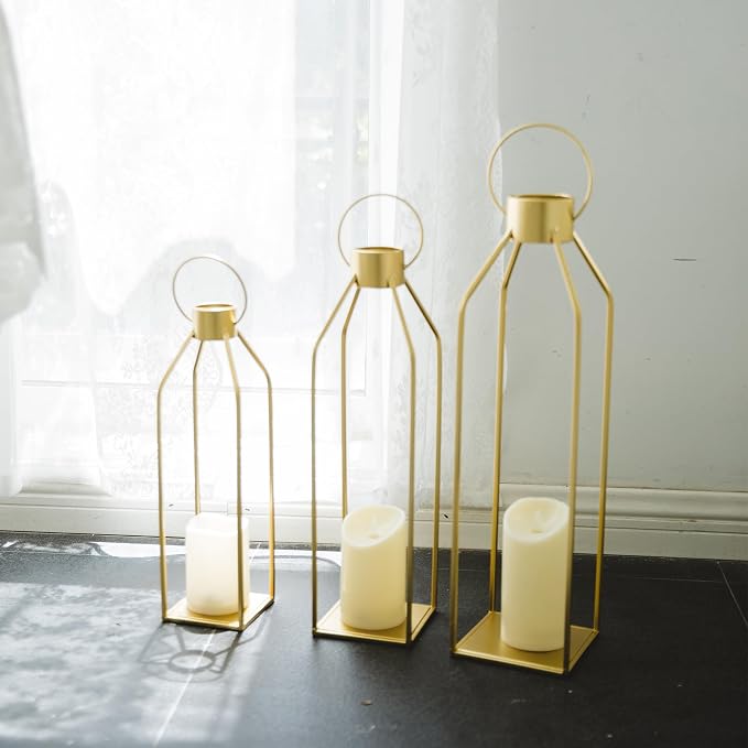 HPC DECOR Modern Farmhouse Lantern Decor- 22''19''16''Tall Large Gold Metal - Image 9