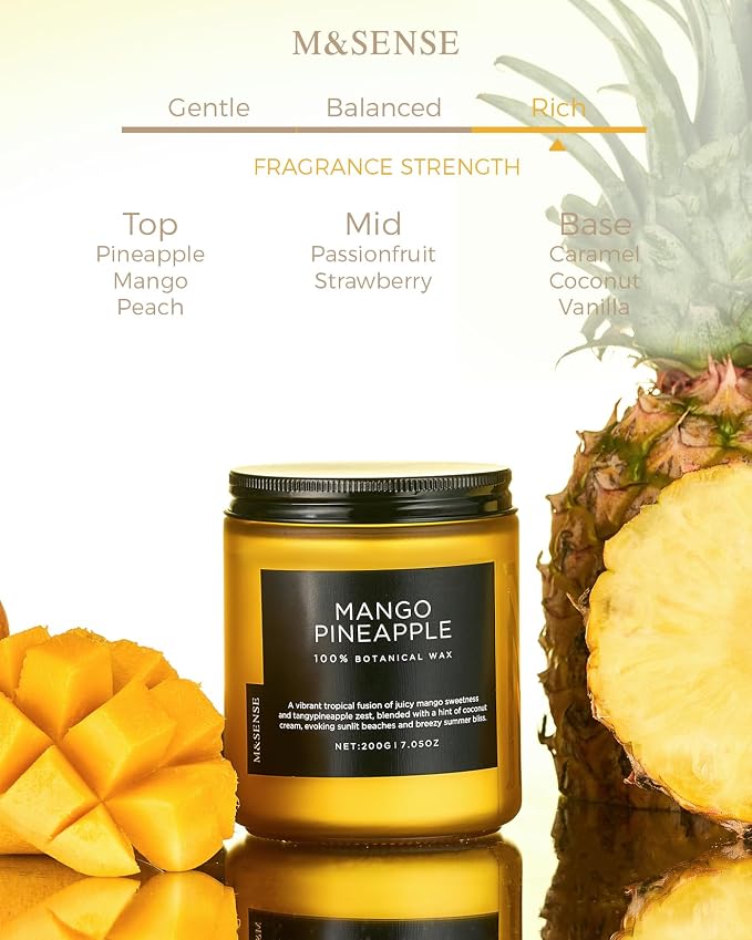 M&SENSE Mango Pineapple Tropical Scented Candle, 7.05oz Natural Soy Wax | 50 - Image 2