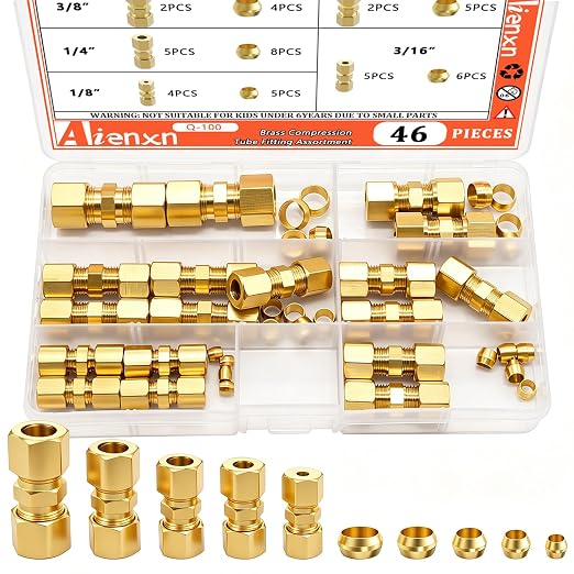 46PCS Brass Compression Tube Fitting Assortment kit- 1/8", 3/8" OD Compression - Image 7