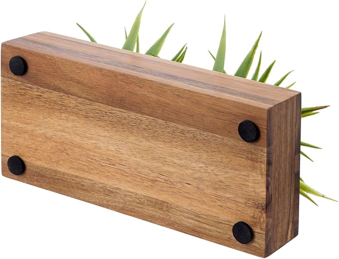 MyGift 10 Inch Artificial Grass Plant in Acacia Wood Planter, Faux Greenery | - Image 7