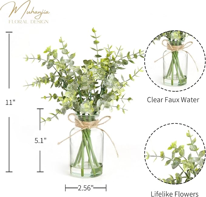 Muhanjia Artificial Eucalyptus Stems in Glass Vase - Image 2