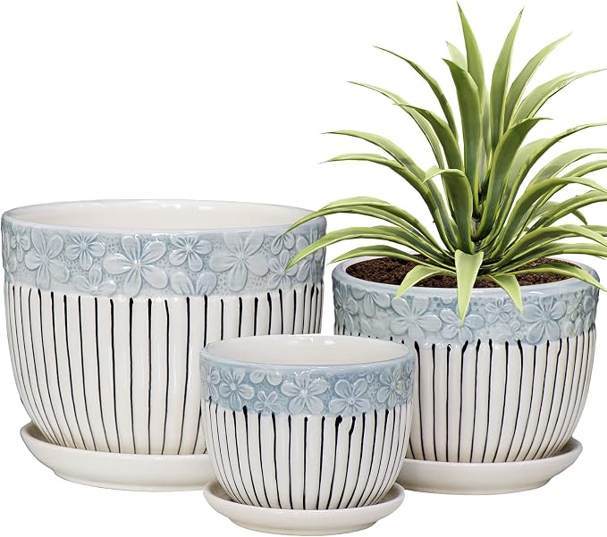 Gray Flower Pots, Texture Ceramic Plant Pots by TonSin