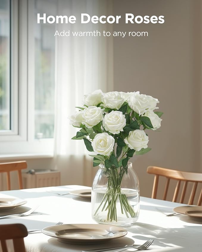 InnoGear White Roses Artificial Flowers 100 Pcs Fake Velvet Silk Floral | Bulk - Image 4