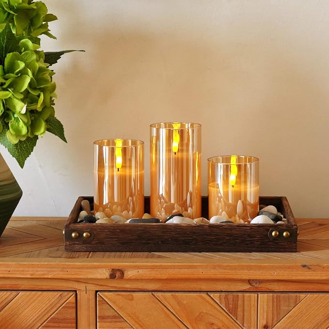 Homemory Amber Glass Flameless Candles, Real Wax, Remote Timer, 3 Pack | - Image 2