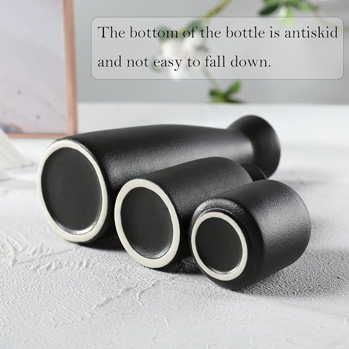 CEMABT Black Ceramic vase Set-3 Small Flower vases - Image 2