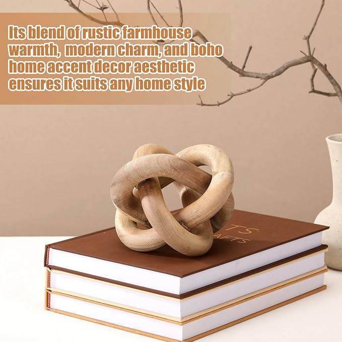 Yalikop 3 Link Wood Knot Decor Rustic Table Shelf Home Decor Accents, Acacia - Image 4