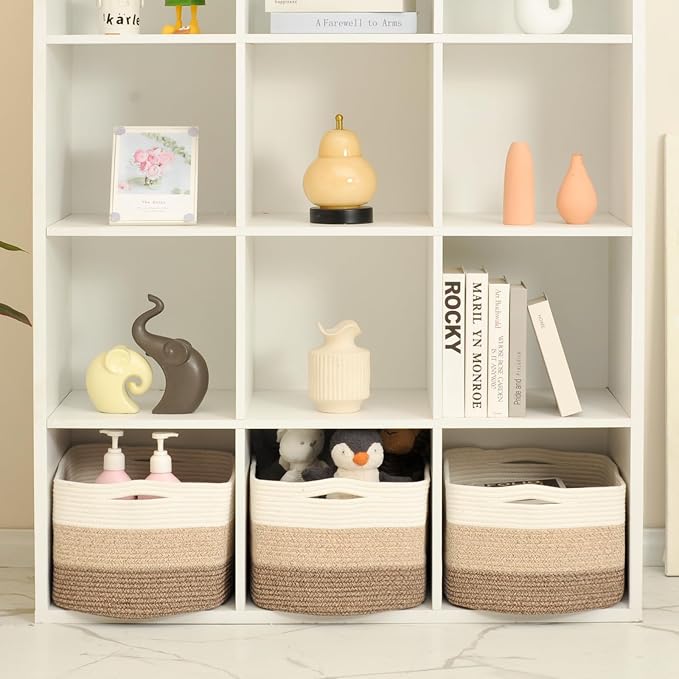 ICERZCZ Large Storage Baskets for Organizing Shelves, Woven Cotton Rope Bins - Image 5