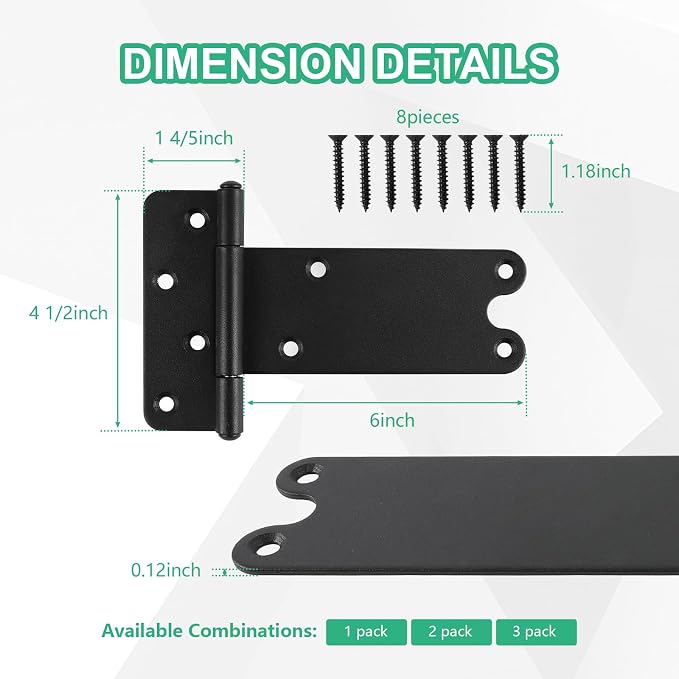6“ Gate Hinges, 280 Lbs Capacity, Matte Black, 2 Pack Heavy Duty Hinge | - Image 2