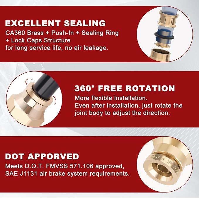 1/4" Tube x 1/4" NPT Male Straight & Elbow Brass Air Fittings Kit, 20 Straight - Image 4