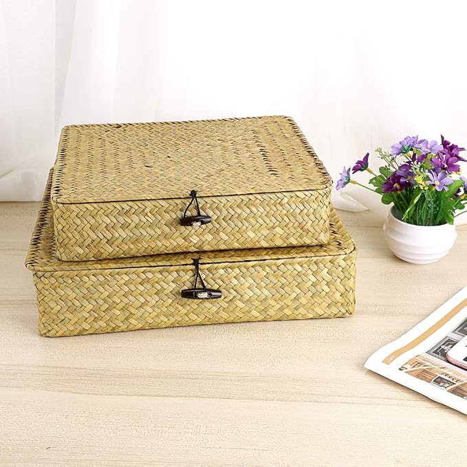 Hipiwe 2 Packs Flat Wicker Basket Box - Image 2