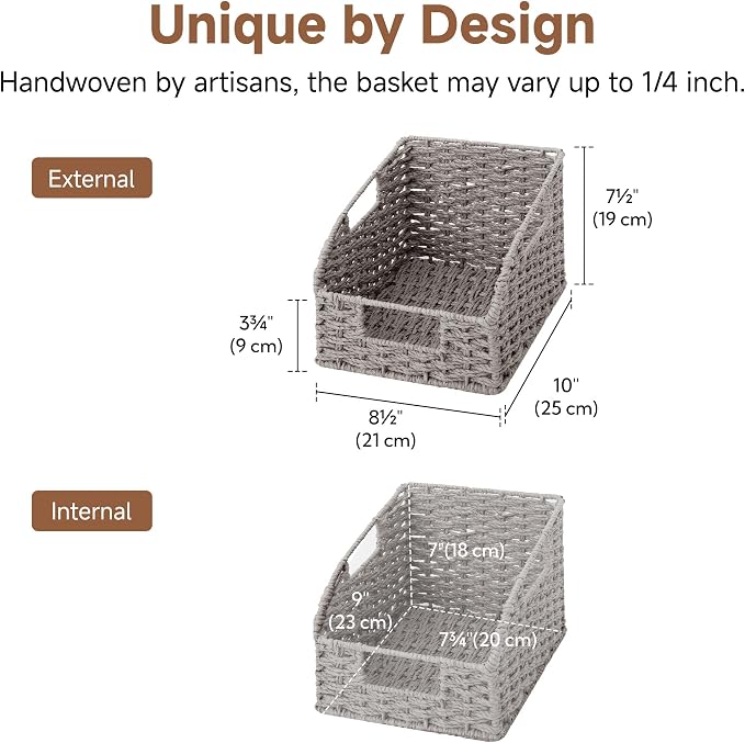 StorageWorks Wicker Baskets for Organizing, Paper Rope Gray Baskets, Wicker - Image 2