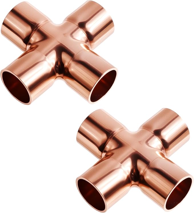2 Pcs Union Cross Copper Fitting, 1/2 In, ID 12.7 mm, Wall 1.2 mm | Cupreous 4 by FOCMKEAS