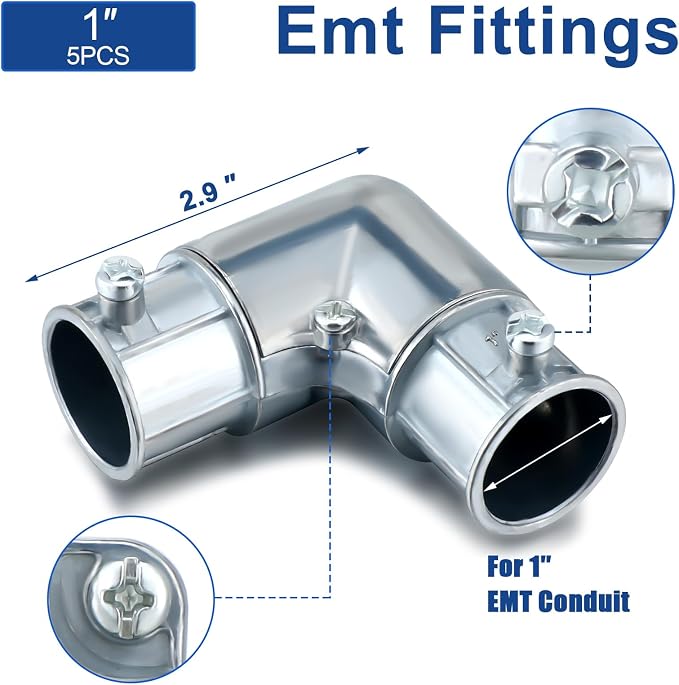 Gisafai 5 Pcs EMT Conduit Fittings Inside Corner Pull Elbow, EMT 90 Degree - Image 2
