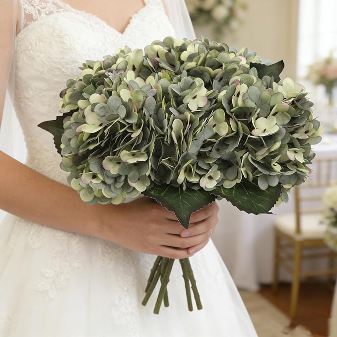 Kimura's Cabin 6pcs Hydrangea Artificial Flowers Fake Hydrangeas, Mint Green | - Image 7