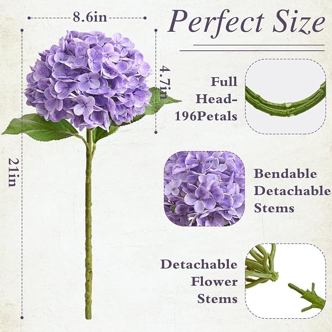 Hydrangea Artificial Flowers, 21in Real Touch Artificial Hydrangea Flowers - Image 2