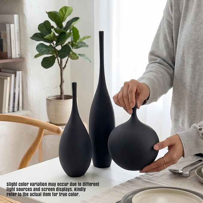 Black Ceramic Vases Set of 3, Modern Boho Vases - Image 6