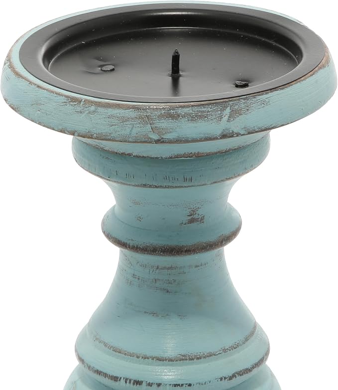 Deco 79 Mango Wood Decorative Candle Holder Distressed Turned Pillar Candle - Image 5