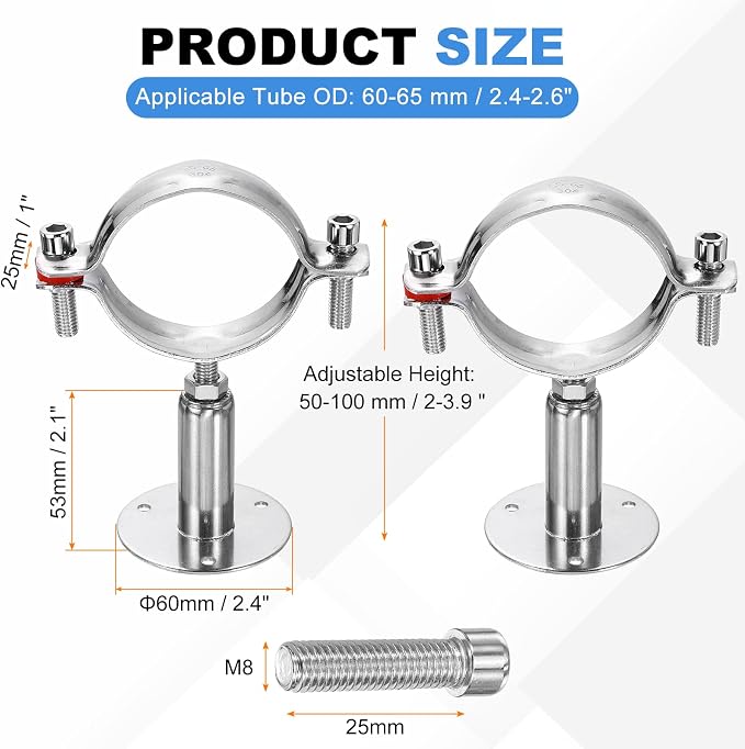 HARFINGTON 2 Set Wall Mount Ceiling Mount Pipe Supports 304 Stainless Steel - Image 2