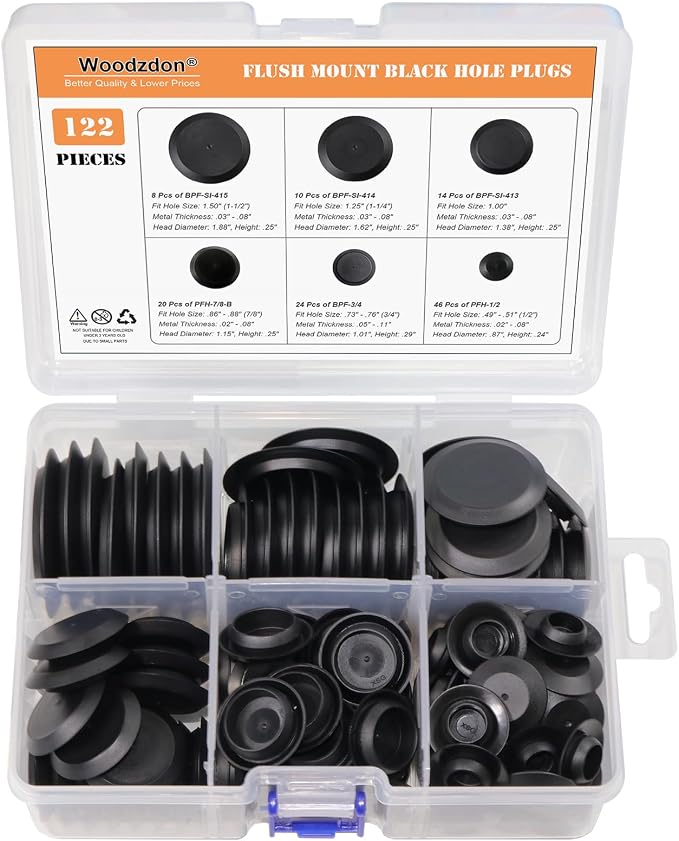 122pcs 6 Kinds Flush Mount Black Plastic Hole Plug Assortment - Image 8