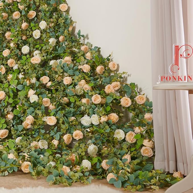 Artificial Flower Garland 2pcs 5.4ft Peony Vine Decor, Champagne Flower | - Image 6